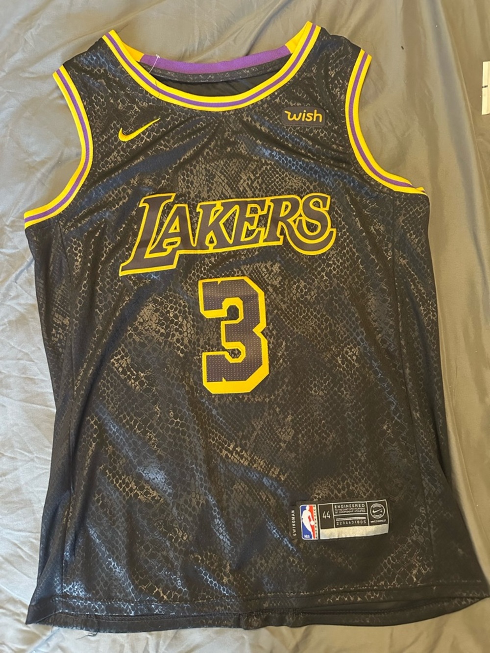 Nike Los Angeles Lakers Black and Yellow #3 Basketball Jersey {Anthony Davis}